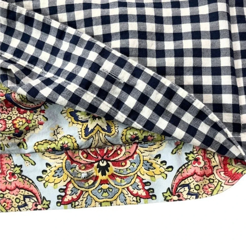 Pottery Barn Reversible King Pillowcase Paisley‎ Navy Gingham Organic Cotton